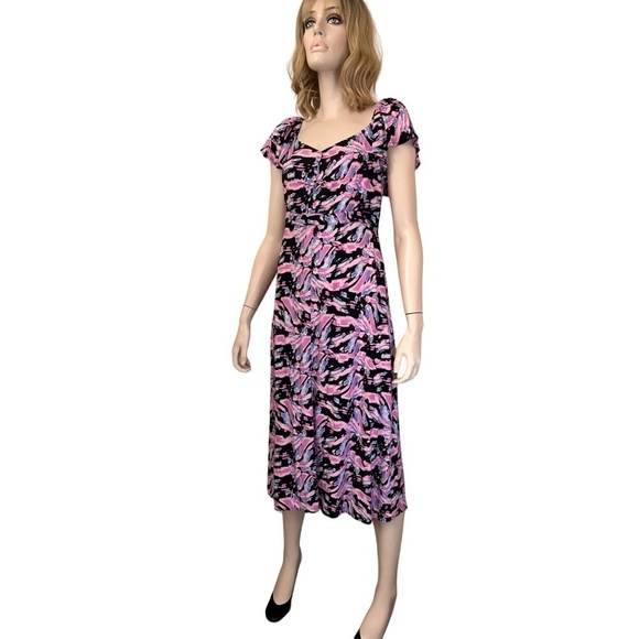 Sofia Jeans Vergara Dress Viscose Pink Multi Shirred Smocked Flutter Sleeves - Picture 4 of 16